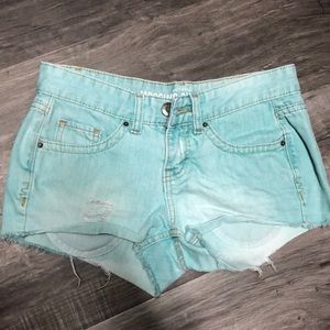 Teal jean shorts